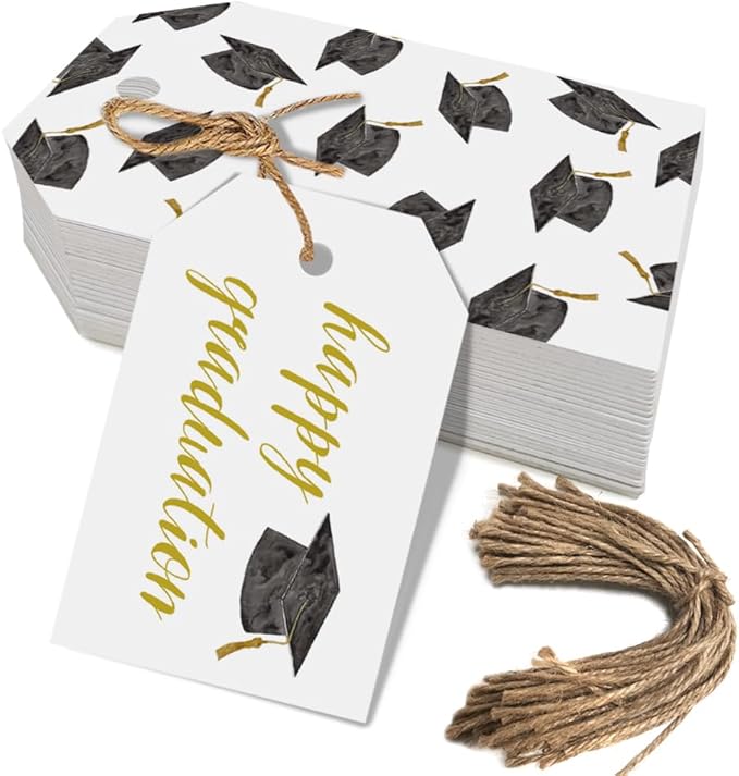 50 Pcs Graduation Gift Tags, Congrats Grad Party Favors Gift Tags for High School or Happy College Graduation Party Decoration Supplies (Gold, 2.2 * 3.5)