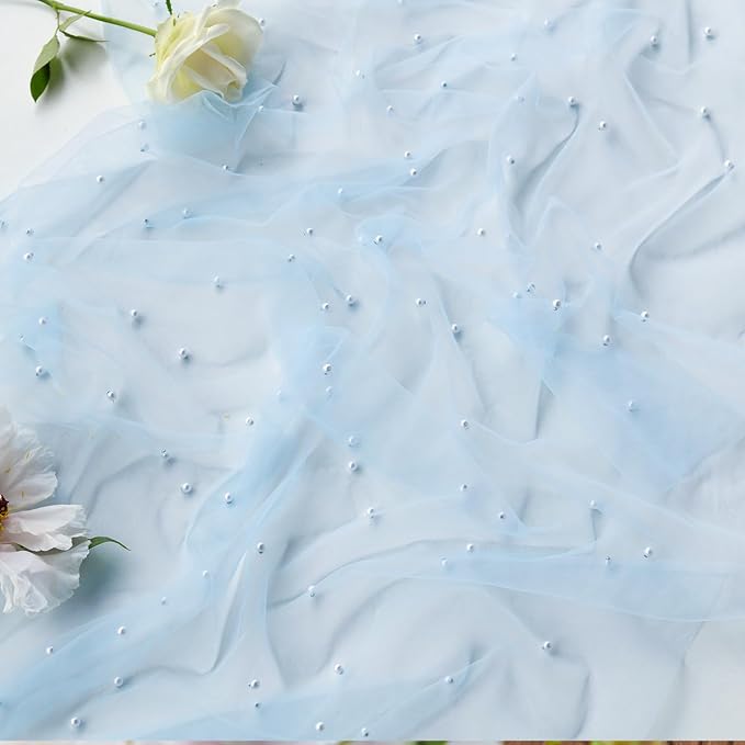 Artoid Mode Pearl Blue Gauze Table Runner 59x120 Inch , Seasonal Sheer Kitchen Dining Holiday Wedding Birthday Baby Shower Table Decor for Home Party