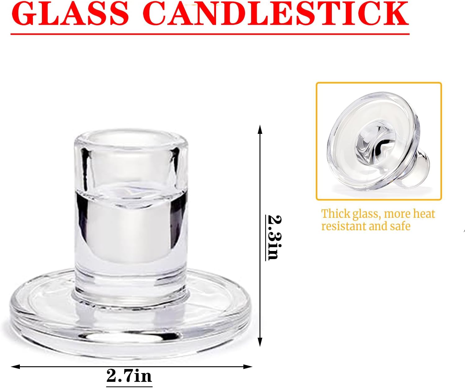 24 Pack Clear Glass Taper Candle Holders, 2.5 Inch Small Candlestick Stands for for Candle Sticks Christmas Party Living Room Dinner Advent Decoration (24)