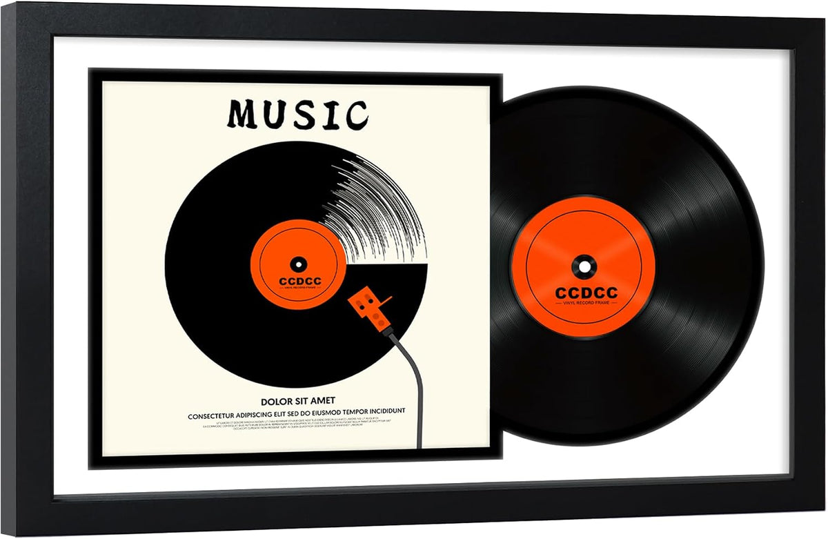 16.5x25 Vinyl Record Display Frame, Wooden with Glass, Black 1 Pack