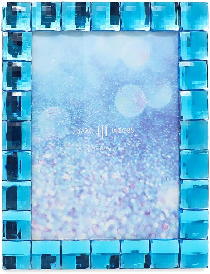 Isaac Jacobs Decorative Sparkling Turquoise Jewel Picture Frame, Photo Display & Home Décor (5x7, Turquoise)
