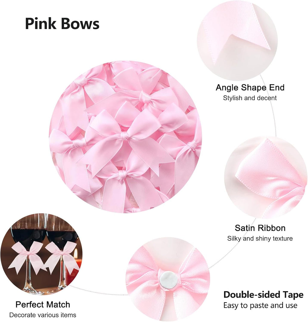 Elegant Gift Wrap Bows, 50PCS 3.3 Inch Mini Satin Ribbon Bows for Crafts Treat Bags Cake Baking Christmas Party Decors Wedding Birthday Baby Shower Valentines (Pink)