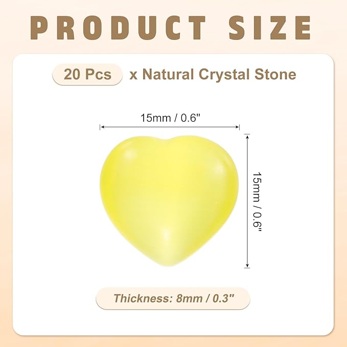 PATIKIL 20 Pcs Natural Heart Shaped Crystal Stone, 0.6 Inch Mini Polished Love Gemstone Crystal, Pocket Rock Engraved Worry Stones for Women Gifts Meditation, Bright Yellow