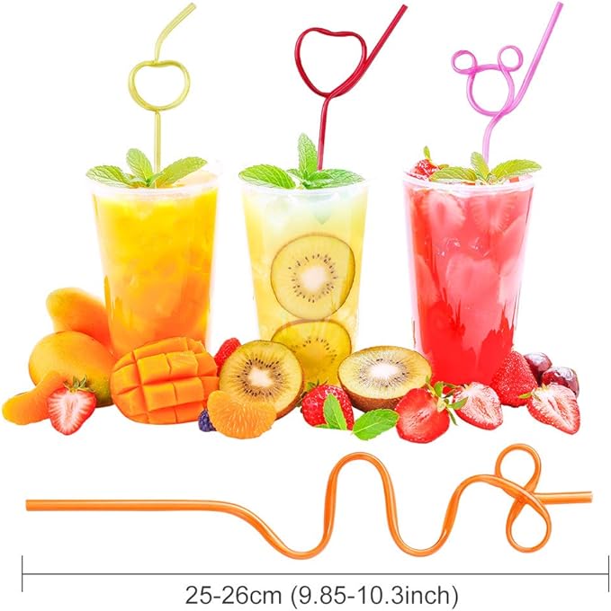 24 Pcs Silly Crazy Straws for Kids Reusable Plastic Loop Curly Crazy Drinking Straws for Classroom Activities Valentines Day Gift Christmas Birthday Wedding Party Supplies Decoration