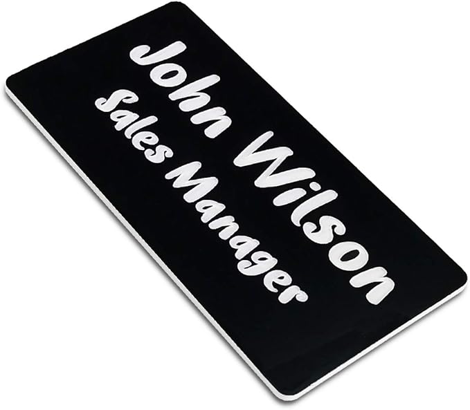 SINYUDUN Custom Engraved Name Tag Badges for Business, Personalized Identification with Pin, Magnetic, Adhesive, or Blank Backing, 1.5"x3", Black Text