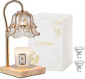Candeldo Candle Warmer Lamp with Timer, Gold Flower Glass Shade | Height Adjustable, Dimmable, Fits 3-Wick Candles and Wax Melts, Ideal for Bedroom Decor, Birthday Gifts for Women
