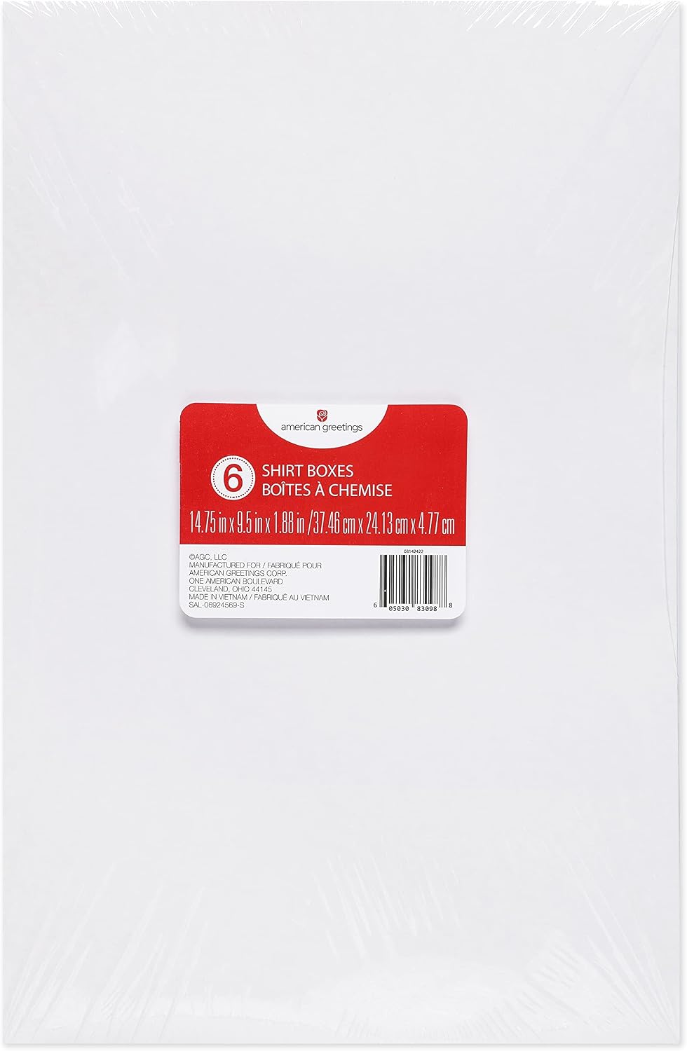 American Greetings White Shirt Boxes with Lids, for Birthdays, Holidays, and All Occasions (6 Boxes, 14.75'' x 9.5'')