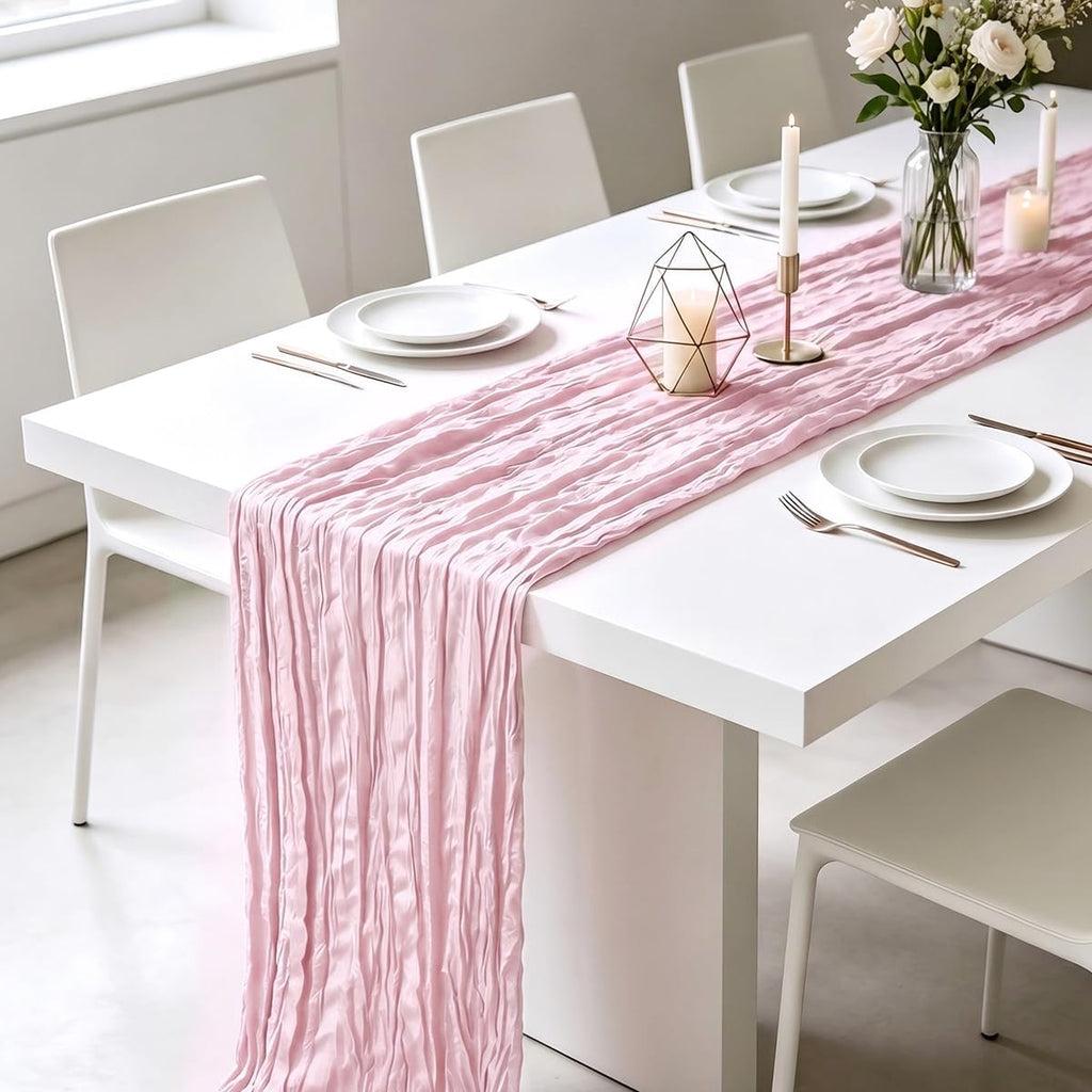 3 Pack Light Pink Cheesecloth Table Runner 21 x 120 Inch Boho Gauze Sheer Table Runner 10FT Long for Wedding Baby Shower Bridal Shower Easter Holiday Birthday Home Decor