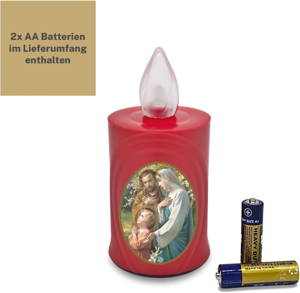 LED Votive Candle Memorial Light – Flickering Effect Like a Real Candle – Long Burning time up to 120 Days – Reusable Cemetery Remembrance Eternal Candle – RED – Mixed Saints Sticker Set