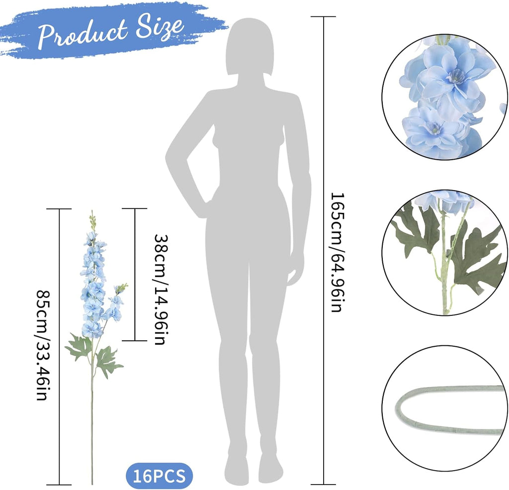 light blue delphinium artificial flower 33.5'' long stem, close-up detail