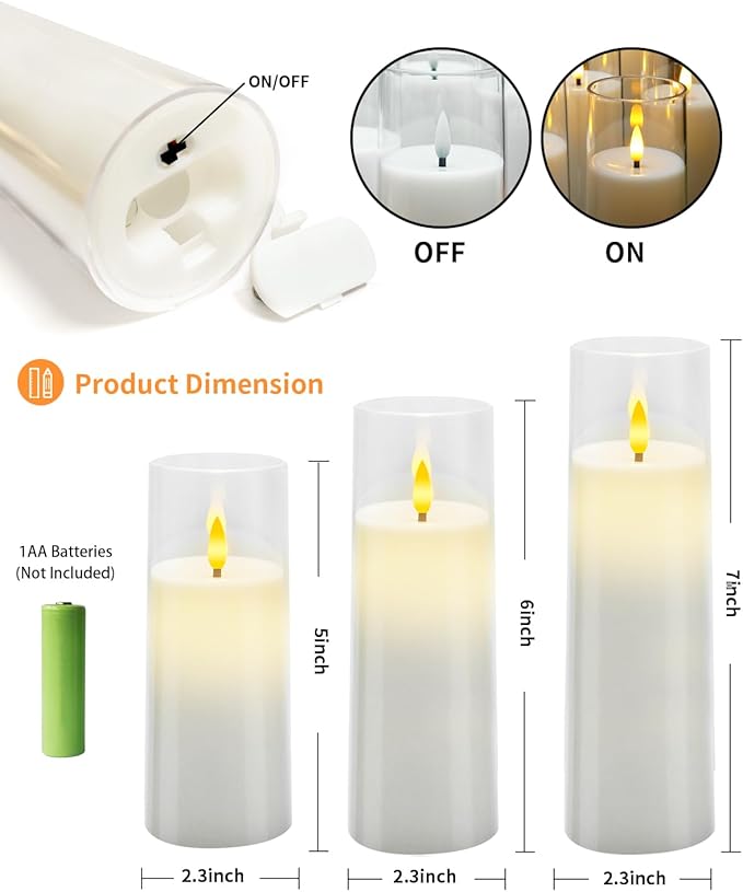 Flickering Flameless Candles Battery Operated with Remote and 2/4/6/8 H Timer Plexiglass Led Pillar Candles Pack of 9 (D2.3"xH 6"7"8")with Realistic Moving Wick Candles for Home Decor(White)