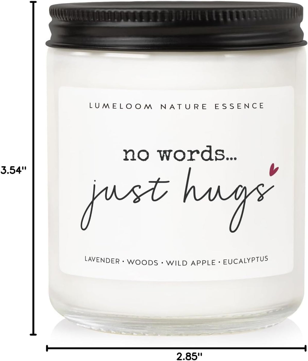 LUMELOOM Sympathy Gifts for Loss of Loved One, Memorial Gifts - 9oz Lavender Scented Soy Wax Candle - No Words Just Hugs, Bereavement, Grief, Think of You, Miscarriage, Get Well Candle for Women