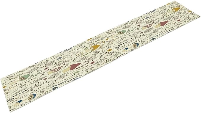 Mushroom Table Runner,Colorful Wild Plants and Fungus Botanical Plants Pattern Print Burlap for Hotel Indoors Outdoor Dining Room Kitchen Holiday Party, 13x60in