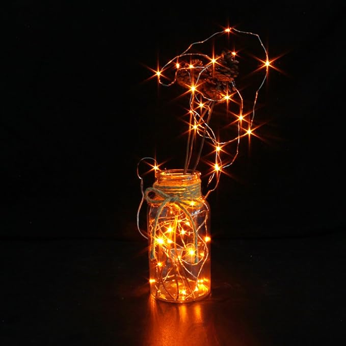 CYLAPEX 6 Pack Orange Fairy Lights String Battery Operated Fairy Lights Firefly Lights LED Starry String Lights 3.3ft 20 LEDs Silvery Copper Wire for Hallowen Christmas Decor Costume Wedding Party