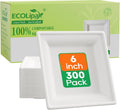 ecolipak 6 inch compostable square paper plates, 300, main product view