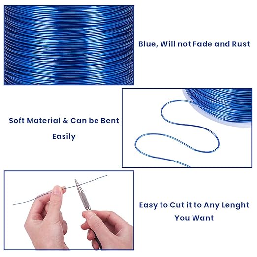 BENECREAT 20 Gauge 770FT Aluminum Wire Anodized Jewelry Craft Making Beading Floral Colored Aluminum Craft Wire for Gem Wrapping, Model Jewelry Making- Blue