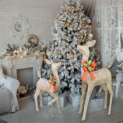 38in christmas deer set decoration 2pc deers, lighted on a desk or shelf