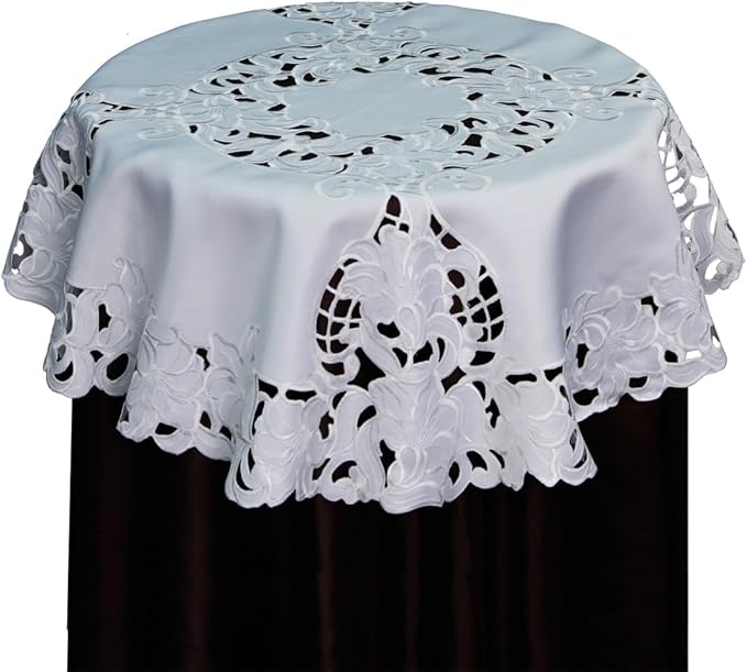Creative Linens Embroidered Floral Tablecloth 33" Round White Topper