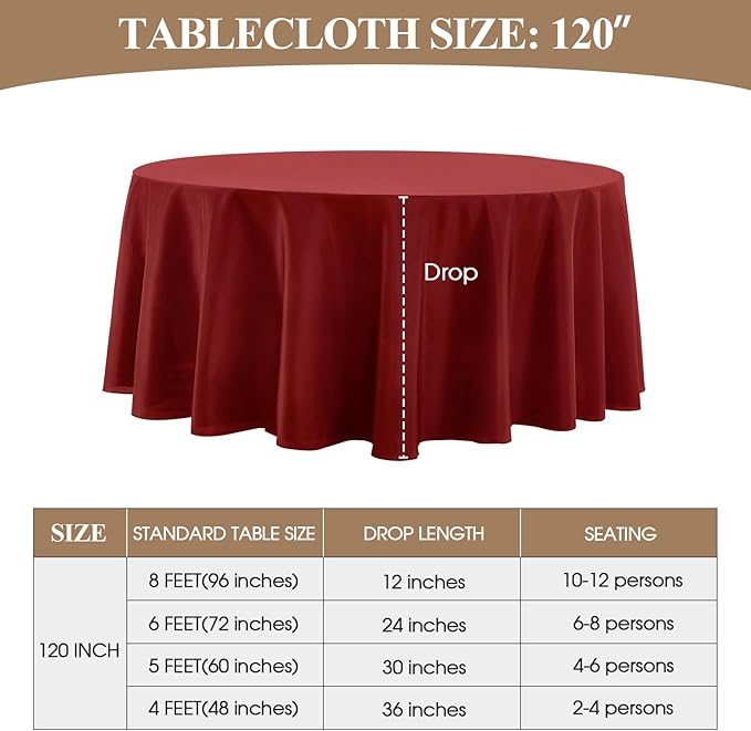 Round Tablecloth 120 Inch Tablecloth 6 Pack Red Table Cloths Washable Decorative Linen Polyester TableClothes Cover for Dining Table Banquets Buffet Parties and Wedding