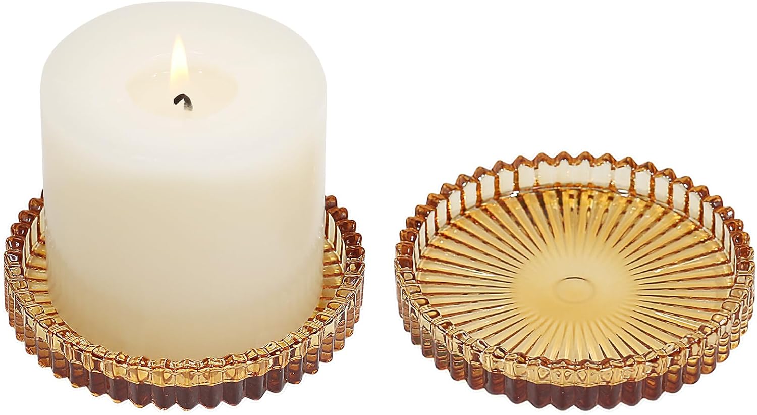 Vixdonos 3.8 Inch Glass Pillar Candle Holder Set Pack 2 Gear Round Plate Serrated Candle Stand for Table Centerpieces,Party, Wedding and Home Decor