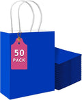 qiqee 50-Packs Diamond Blue Paper Gift Bags with Handles Bulk 13"x10.3"x4.6" Large Size Party Favor Bags Multiple Uses