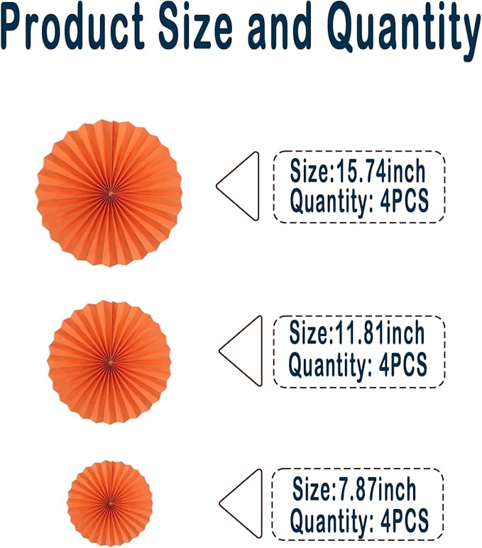 Orange Hallowmas Party Hanging Fans DIY Set - 12pcs Paper Fans with Pinwheels - DIY Paper Craft for Wedding, Birthday, Christmas Party Decoration
