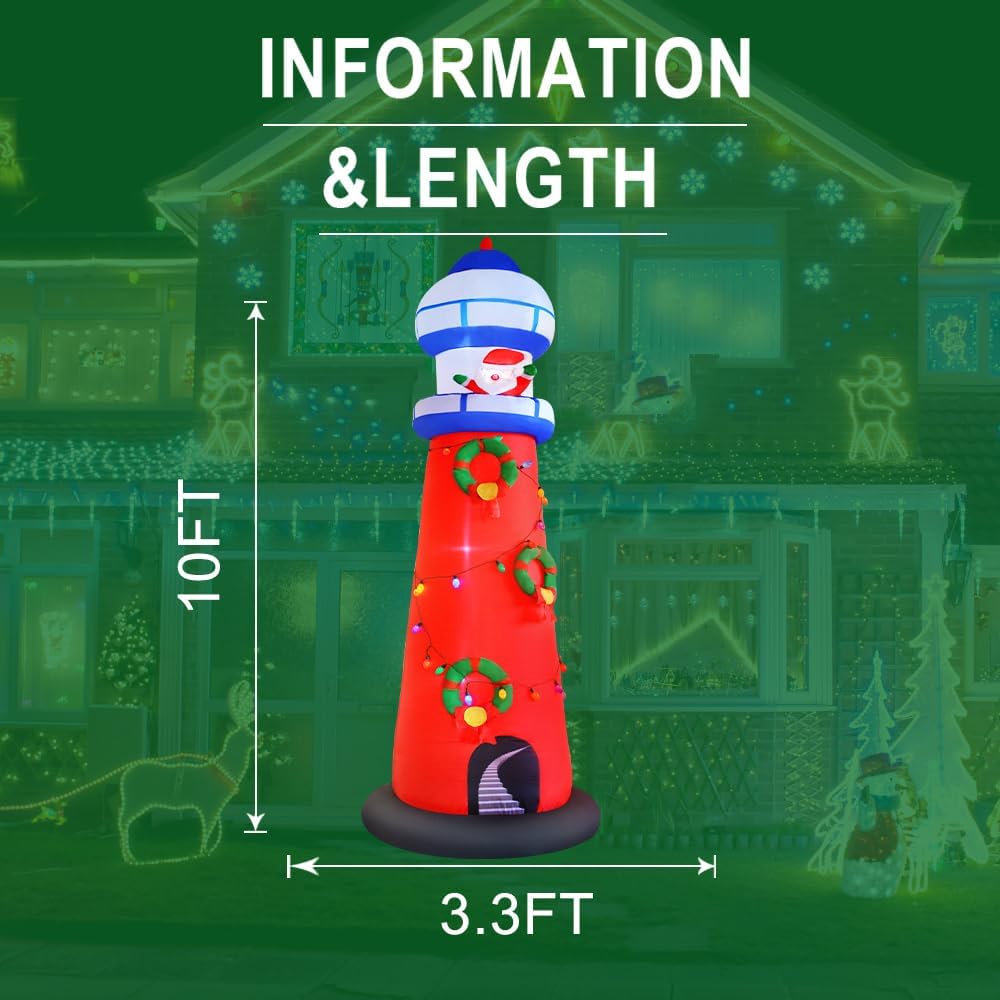 christmas inflatable lighthouse decorations, 10ft giant blow up, close-up detail