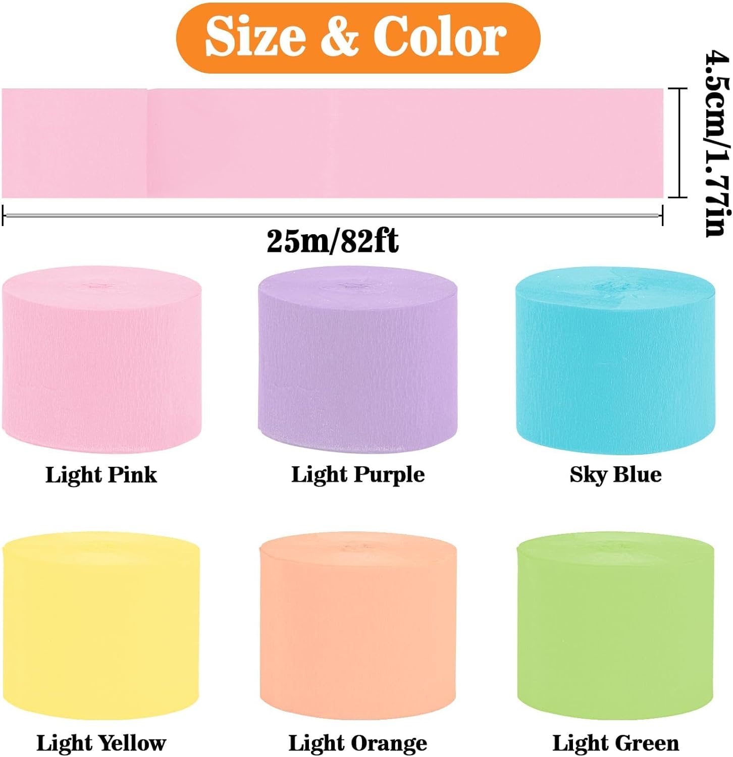 MAQIHAN Pastel Crepe Paper Streamers - 6 Rolls 492ft Crepe Paper Valentine's Easter Mother's Day Anniversary Graduation Mermaid Party Spring Themed Wedding Baby Shower Brithday Party Decor Streamers