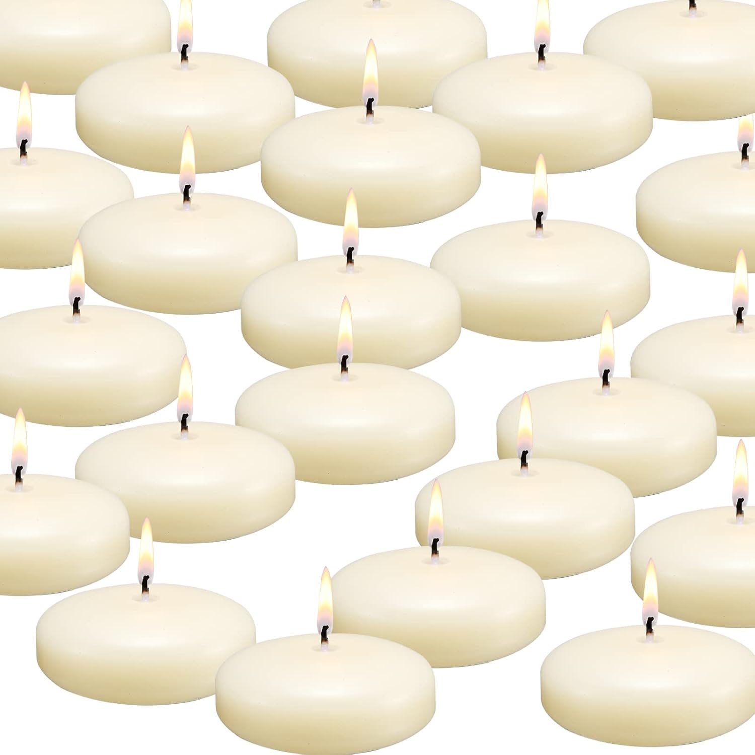 qinxiang 36 Pack Floating Candles, 3” Ivory Unscented Dripless Wax Burning Candles, for Cylinder Vases, Weddings, Party and Holiday …