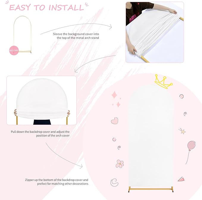 SoarDream White Wedding Arch Backdrop Cover 6.6FT Spandex Fitted White Wedding Arch Covers Round Top Chiara Arches Backdrop Cover Fabric for Birthday Balloon Party Decoration