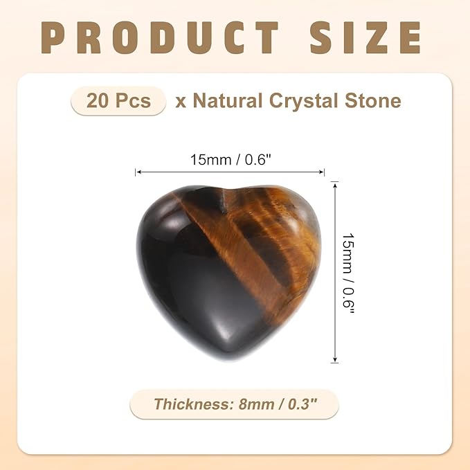PATIKIL 20 Pcs Natural Heart Shaped Crystal Stone, 0.6 Inch Mini Polished Love Gemstone Crystal, Pocket Rock Engraved Worry Stones for Women Gifts Meditation, Yellow Brown