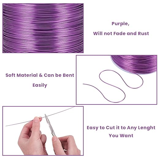 BENECREAT 20 Gauge 770FT Aluminum Wire Anodized Jewelry Craft Making Beading Floral Colored Aluminum Craft Wire for Halloween Decoration - Purple