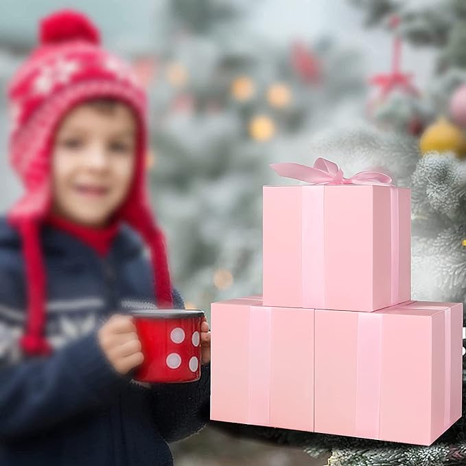 COTOPHER Small Gift Boxes 25 Pack 6x6x6 inches Pink Gift Boxes with Lids for Gifts, Crafting, Wedding Party Favor, Cupcake Boxes, Candy, Bridesmaids Proposal Box with Ribbons and Stickers