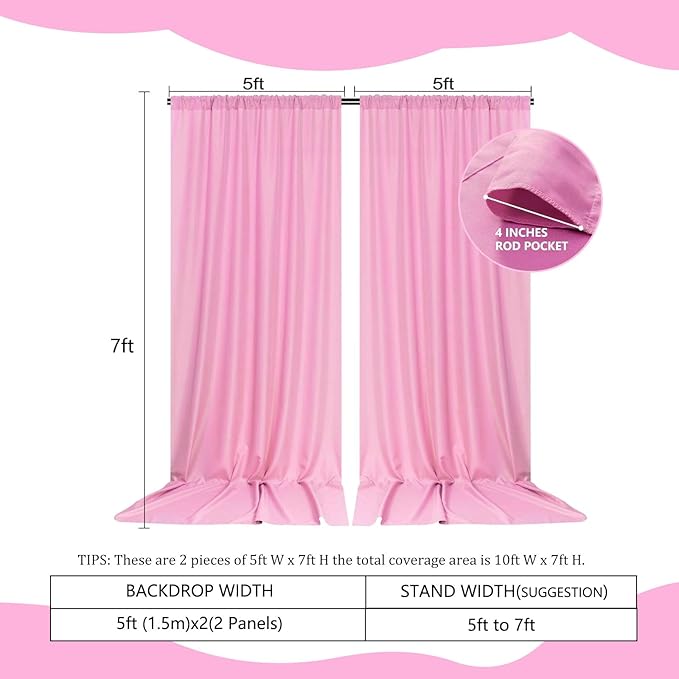 2 Panels Pink Backdrop Curtain, 10 x 7 Feet Background Curtains for Parties, Weddings, Baby Showers, Bachelorette Halloween, Christmas Birthday Party Photoshoot Backdrop Curtains Decorations