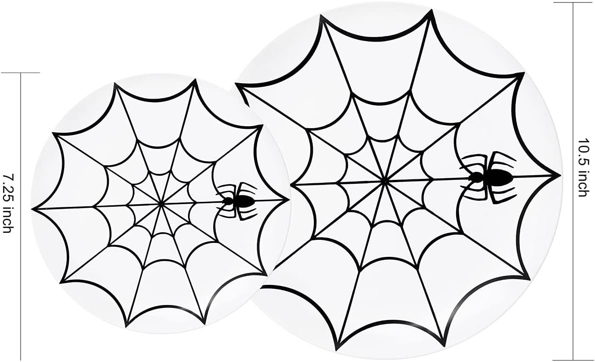 WDF 60Pieces Halloween Plates Disposable Plastic - White and Black with Cobwe...
