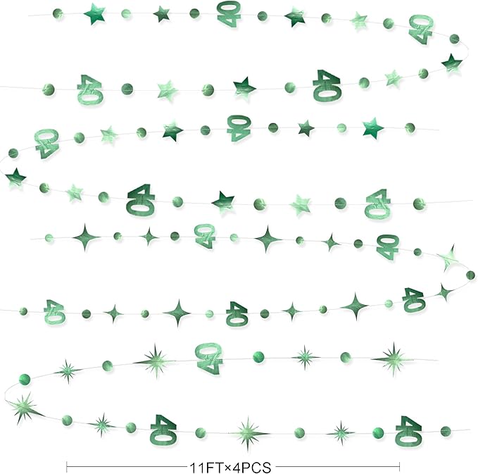 Sage Green 40th Birthday Decorations Number 40 Circle Dot Twinkle Star Garland Metallic Streamer Banner Backdrop for Women Mens Cheers to 40 Years Old Birthday Happy 40th Anniversary Party Supplies