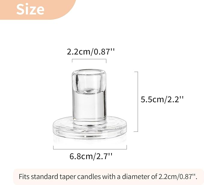 NUPTIO Glass Taper Candle Holders: Set of 2 Clear Small Candlestick Tapered Holder for Candles Sticks Modern Short Tapers Candleholders for Wedding Christmas Thanksgiving Party Table Decor