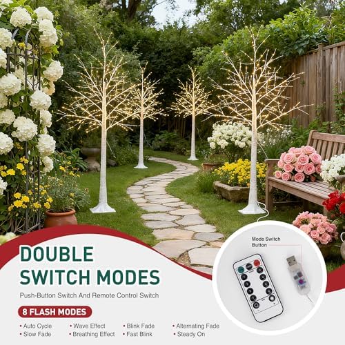 6ft white firefly tree with lights - lighted, side view