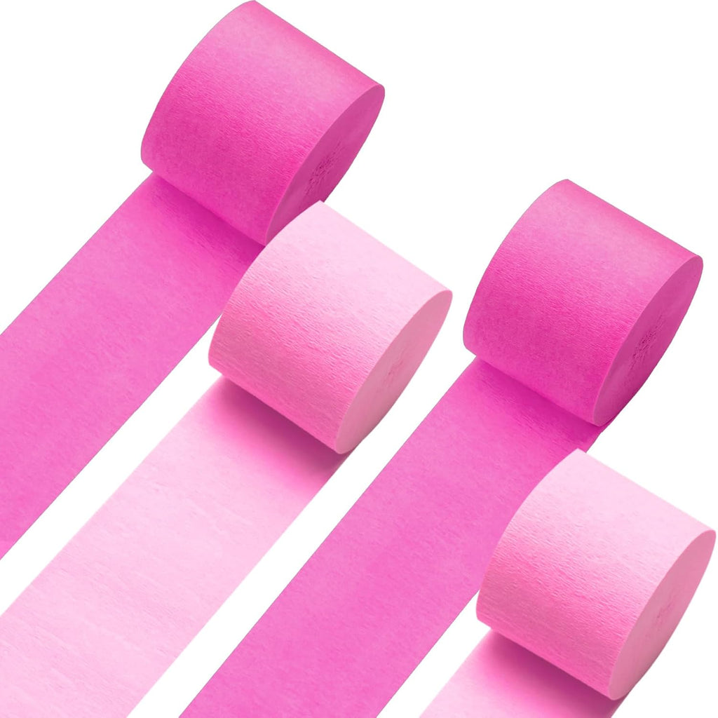 Pink Crepe Paper Streamers 4 Rolls 328ft, Pink Peach Crepe Paper Party Streamers, Crepe Papers for Birthday Wedding Baby Shower Graduation Party Christmas Halloween Decorations (1.8Inch x 82Ft/Roll)