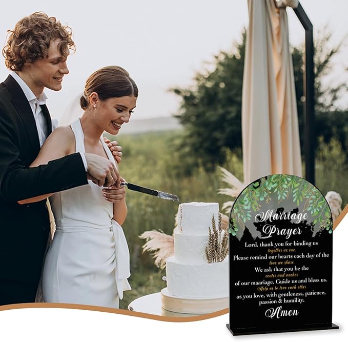 Black Marriage Prayer Sign, Wedding Engagement Bridal Shower Christian Religious Decor for Reception Ceremony Anniversary Party, Weddings Acrylic Sign
