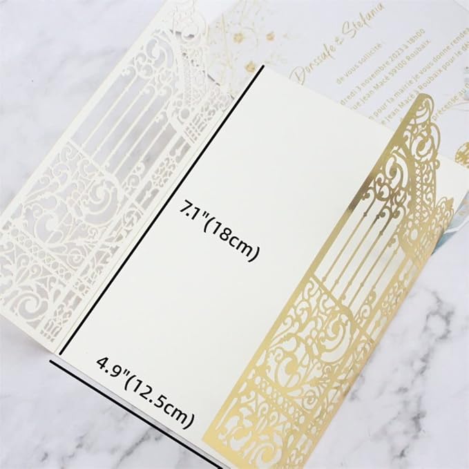 MillaSaw Metallic Gold Gate Invitation for Wedding Marriage Quinceanera Mermaid Anniversary 25 Sets (metallic gold, 4.9"x7.1")