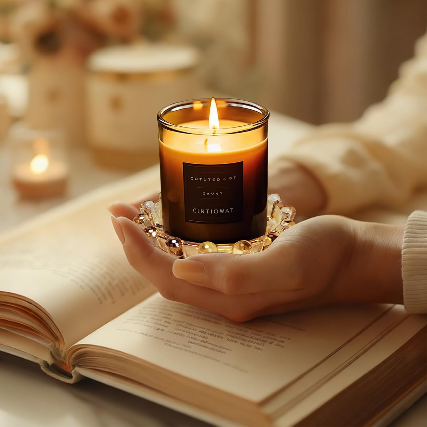 Bubble Smoky Glass Candle Holder – Modern Anthropologie-Inspired Decor Dish for Small Candles & Diffusers | Stylish Tabletop Accent for Home Bar & Cozy Living Spaces (1, Golden (Amber))