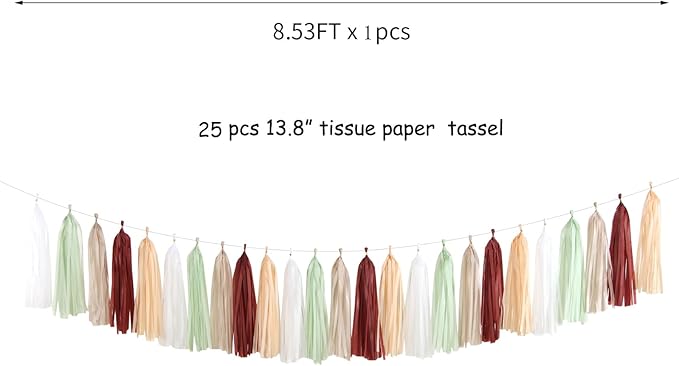 Sage-Green Burgundy Champagne-Gold Tassel-Garland - 25pcs Boho Wedding Party Decorations Banner Streamers,Birthday Bridal Baby ShowerTassels,Engagement Bachelorette Christmas Decor Panduola