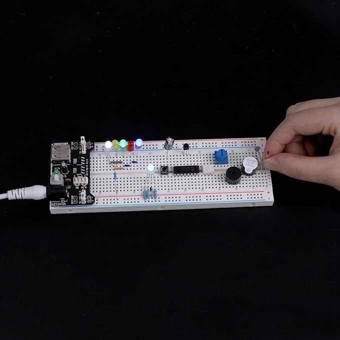 ELEGOO Upgraded Electronics Fun Kit w/Power Supply Module, Jumper Wire, Precision Potentiometer, 830 tie-Points Breadboard Compatible with Arduino, STM32