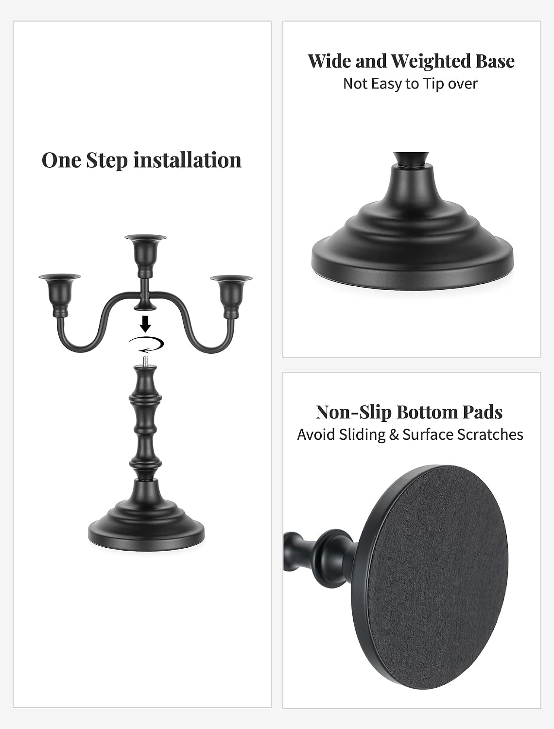 NUPTIO Candelabra Black Candle Holders: Vintage Candlestick Holder 3 Arm