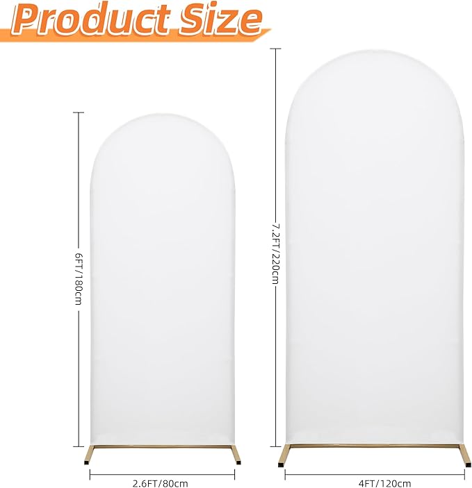 Wedding Arch Cover Spandex Arch Backdrop Cover 7.2FT,6FT Set of 2 Arch Stand Cover Arch Covers Stretchy Backdrop for Wedding Birthday Party Decoration Baby Shower (White)