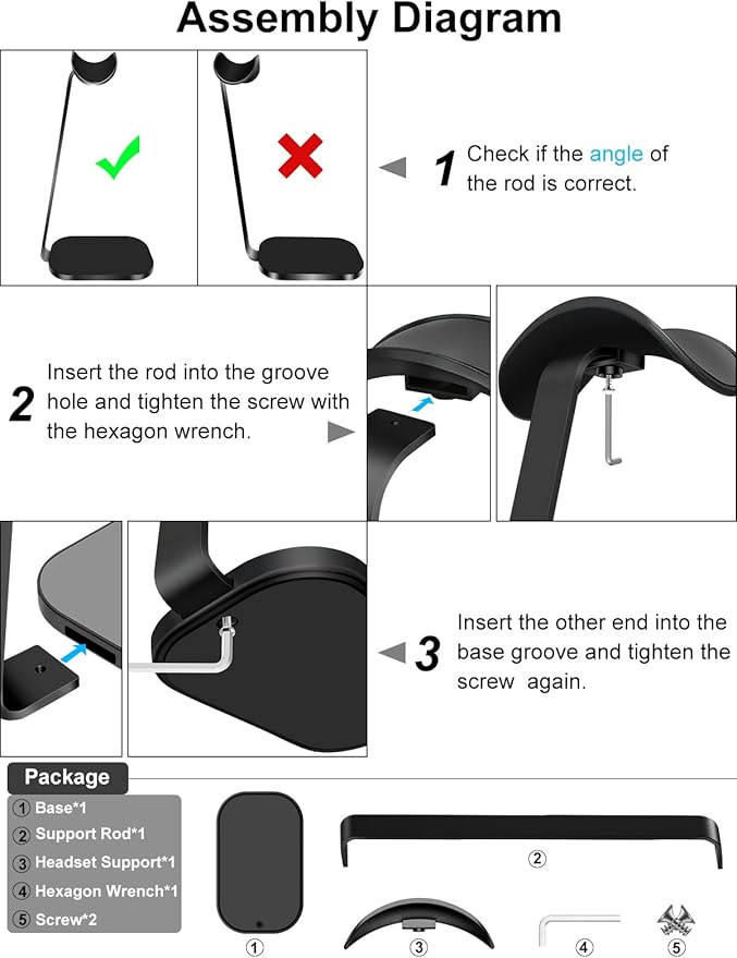VICHYIE Headphone Stand for AirPods Max, Headset Holder with Aluminum Supporting Rod, Heavy Base Desk Stand Headphones Support Accessory for All Headphones - Black