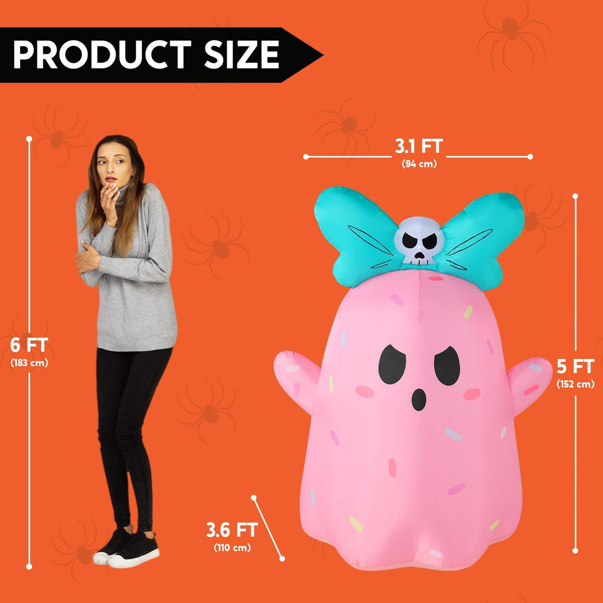 Joiedomi 5FT Tall Halloween Inflatable Ghost Outdoor Decorations, Cute Pink G...