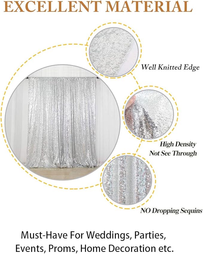 ShinyBeauty Sequin Curtain-Backdrop-5FTx10FT-Silver-Sequin Fabric Photo Booth Backdrop