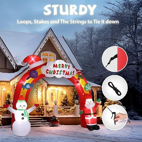 vingli 9ft tall christmas santa archway inflatable, blow shown in use